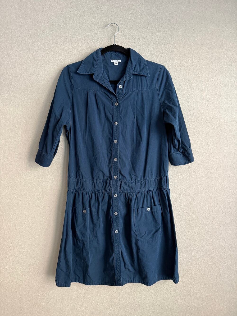 Steven Alan Women’s Sz M Mini Shirt Dress Navy Blue 100% Cotton Button Front